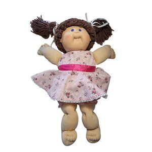Vintage Cabbage Patch Kids Doll With Pink Floral Dress 1985 Brown Hair Collect